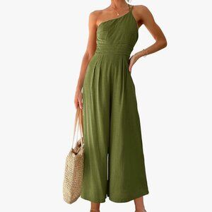 Olive Asymmetrical Linen Jumpsuit
